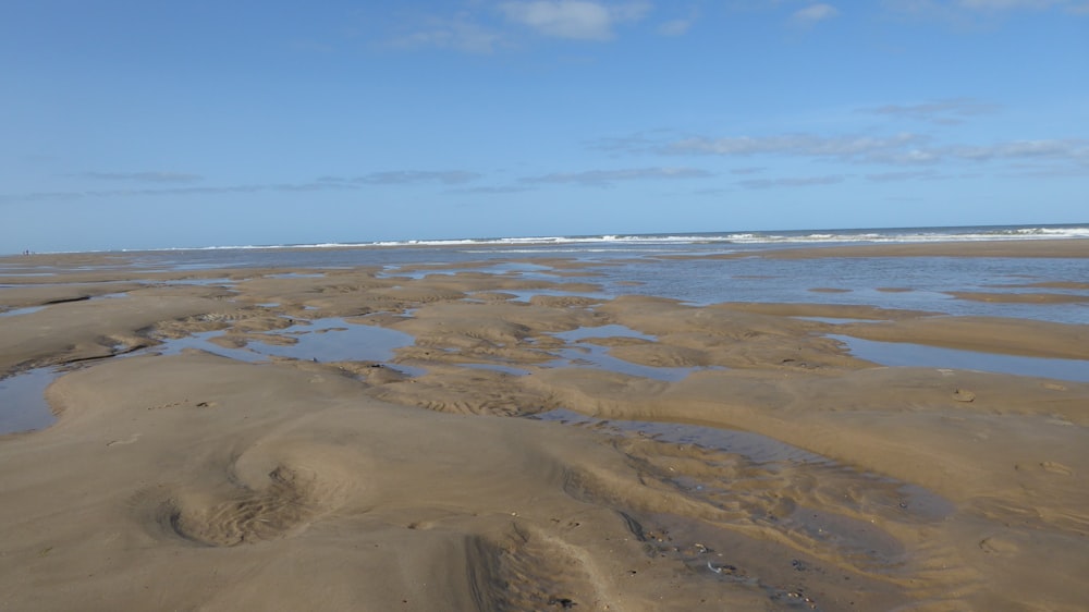 a sandy beach covered in lots of water