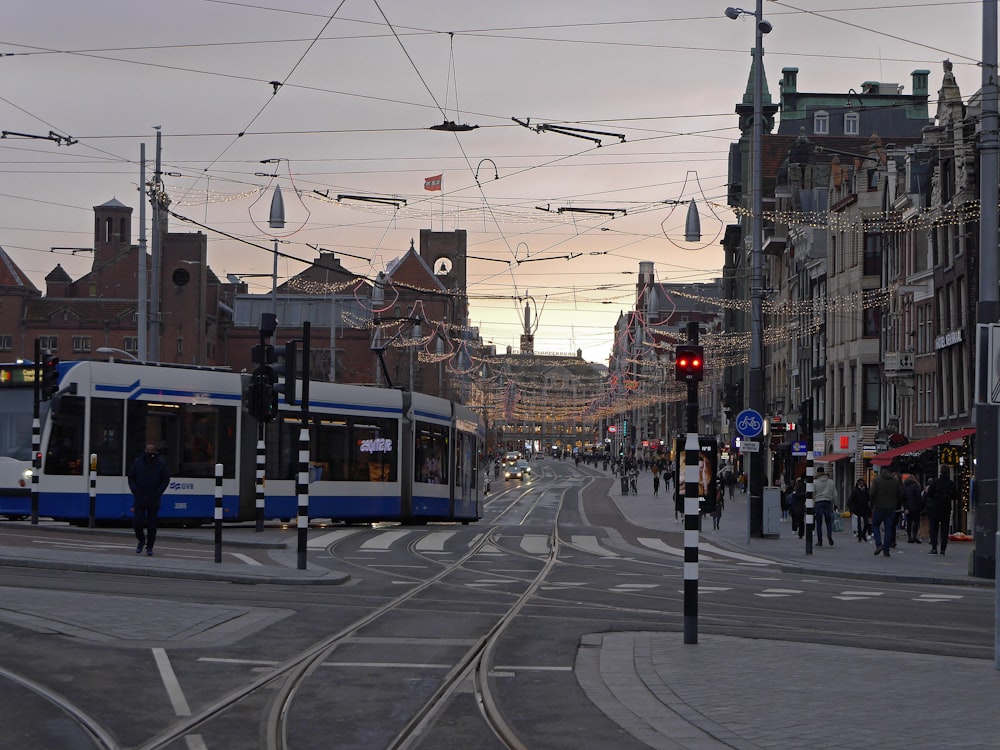 a street scene with a train on the tracks