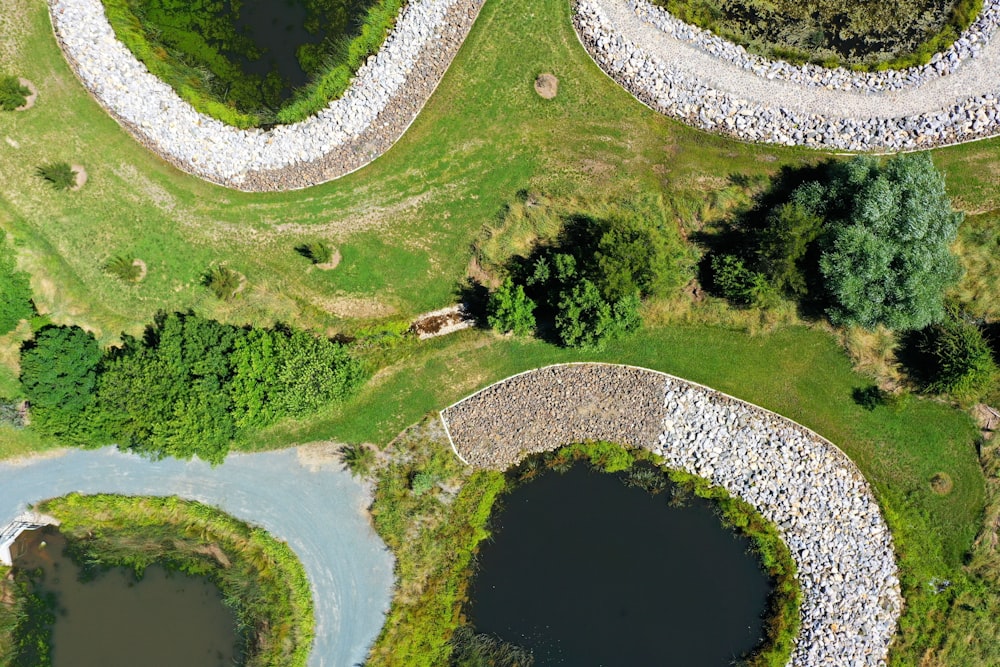 a bird's eye view of a river and a park