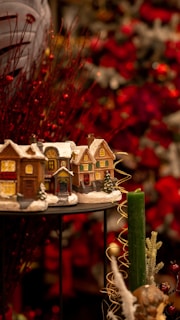 a table with a christmas scene on top of it