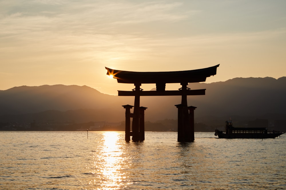 a large body of water with a large structure in the middle of it