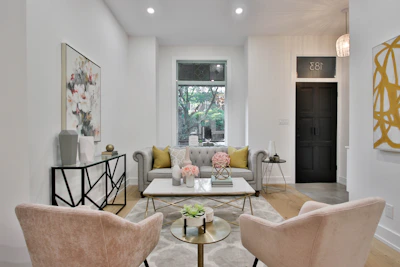 a living room filled with furniture and a fire place