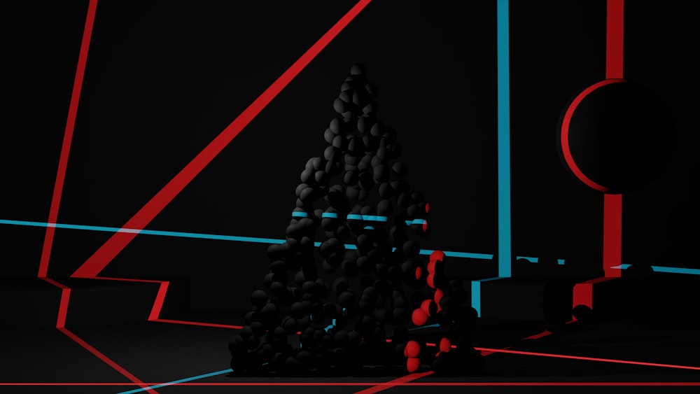 a black and red photo of a christmas tree