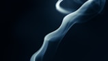 A swirling, semi-transparent wave-like form set against a dark background, with smooth gradients and soft curves.