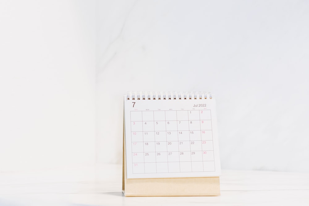 a calendar sitting on top of a table