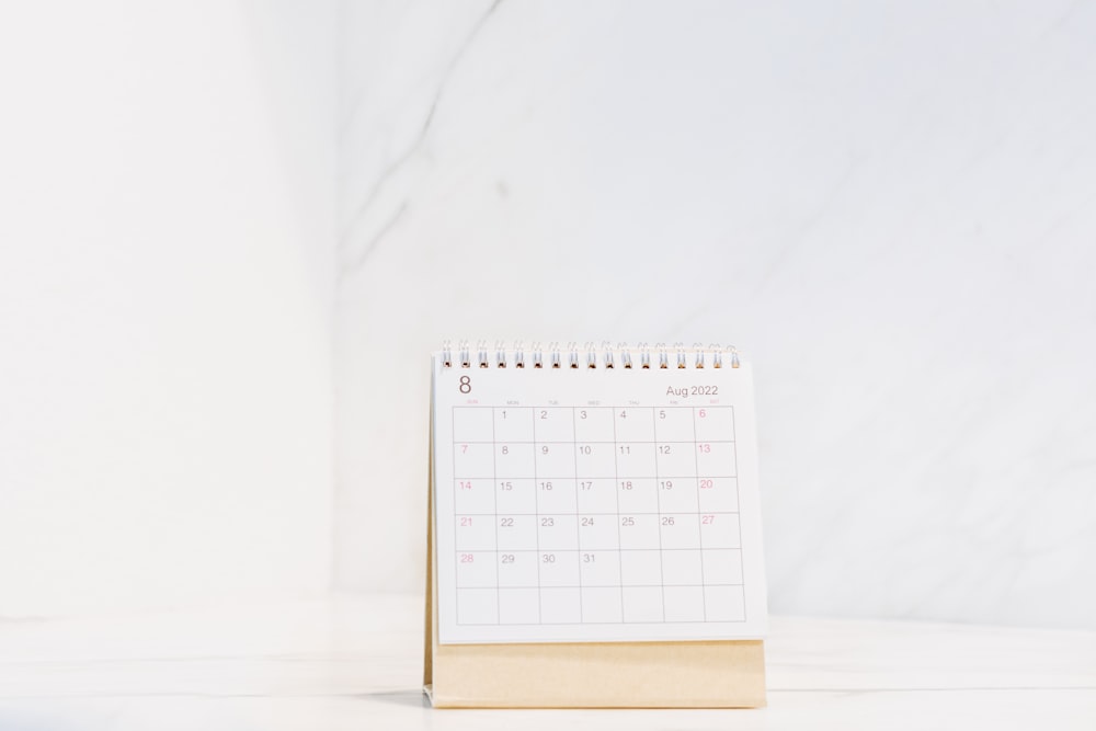 a calendar sitting on top of a table