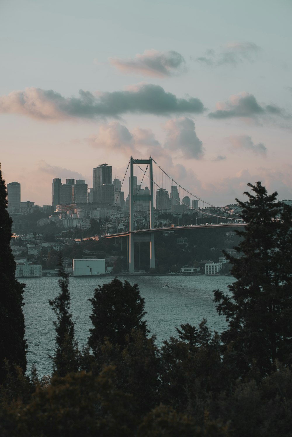 a view of a bridge over a body of water