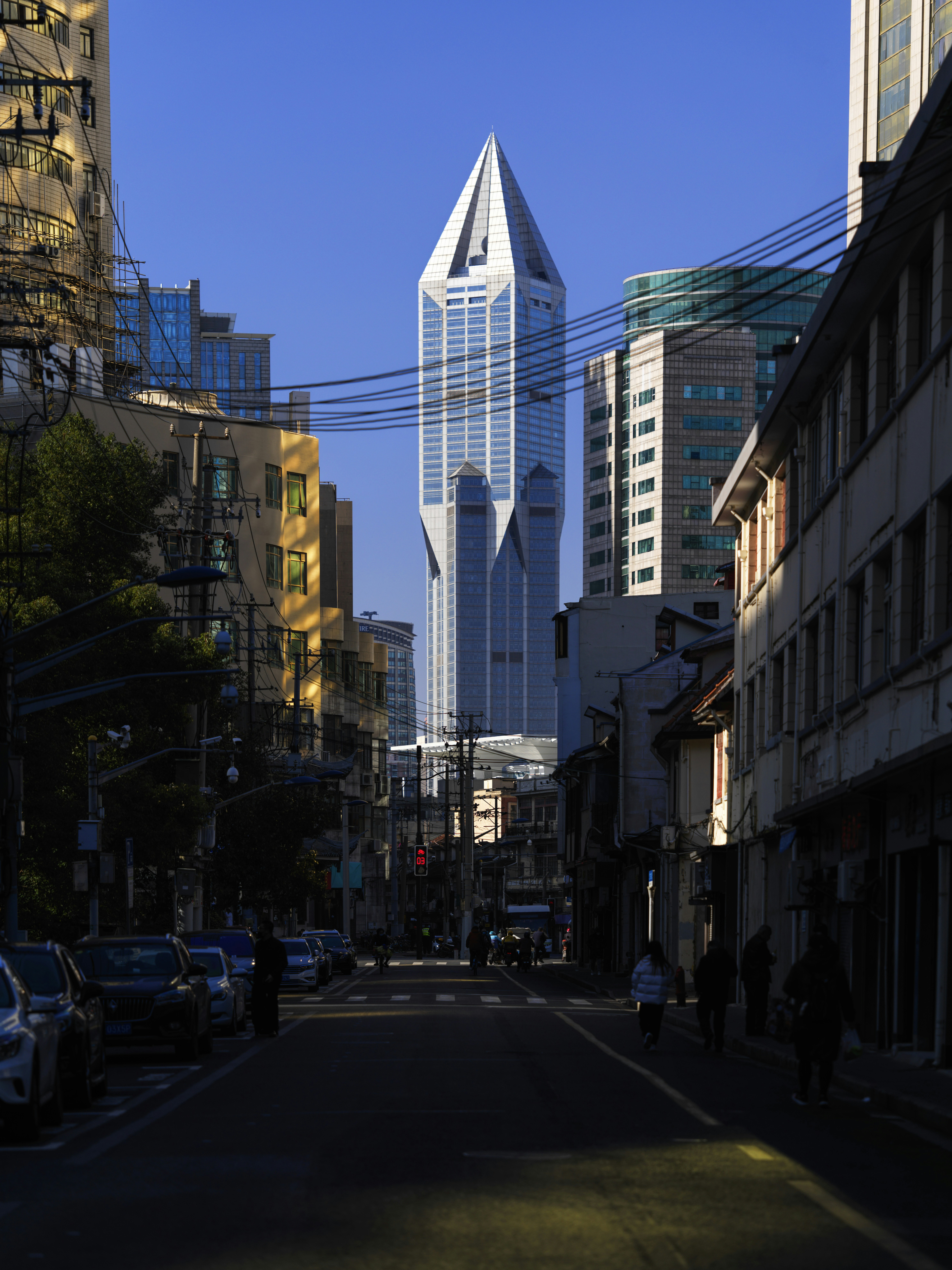 Shanghai, old street and modern building. 