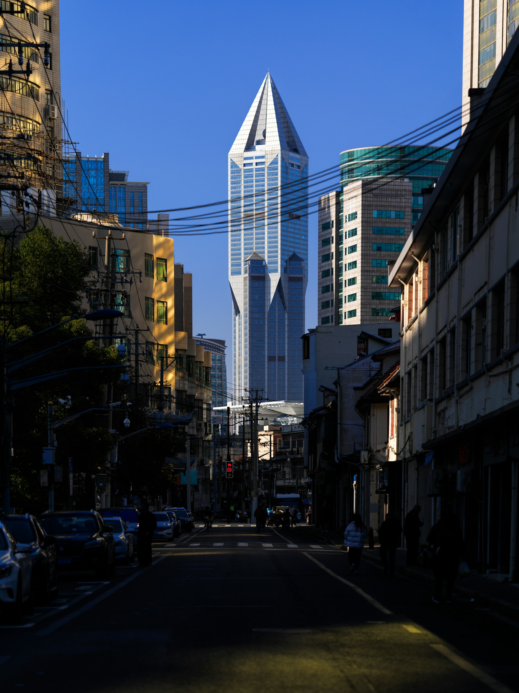 Shanghai, old street and modern building. 