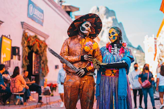 a couple of people that are standing in the street