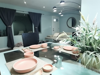 A cozy dining setup featuring modern crockery designs.