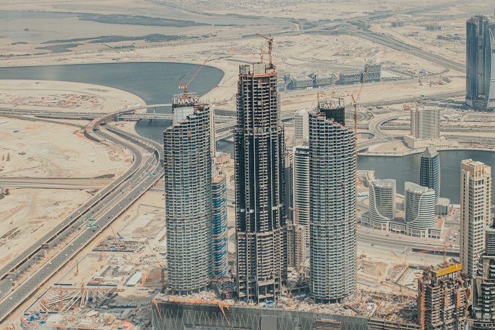 a large group of tall buildings under construction