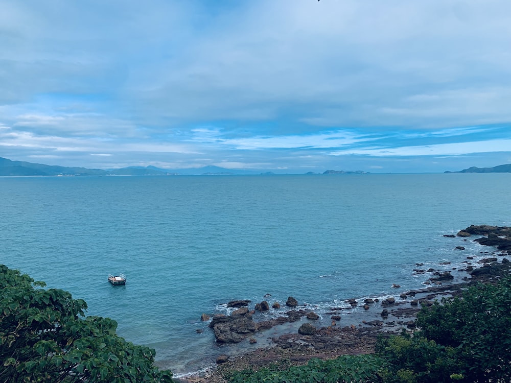 a body of water surrounded by trees and rocks