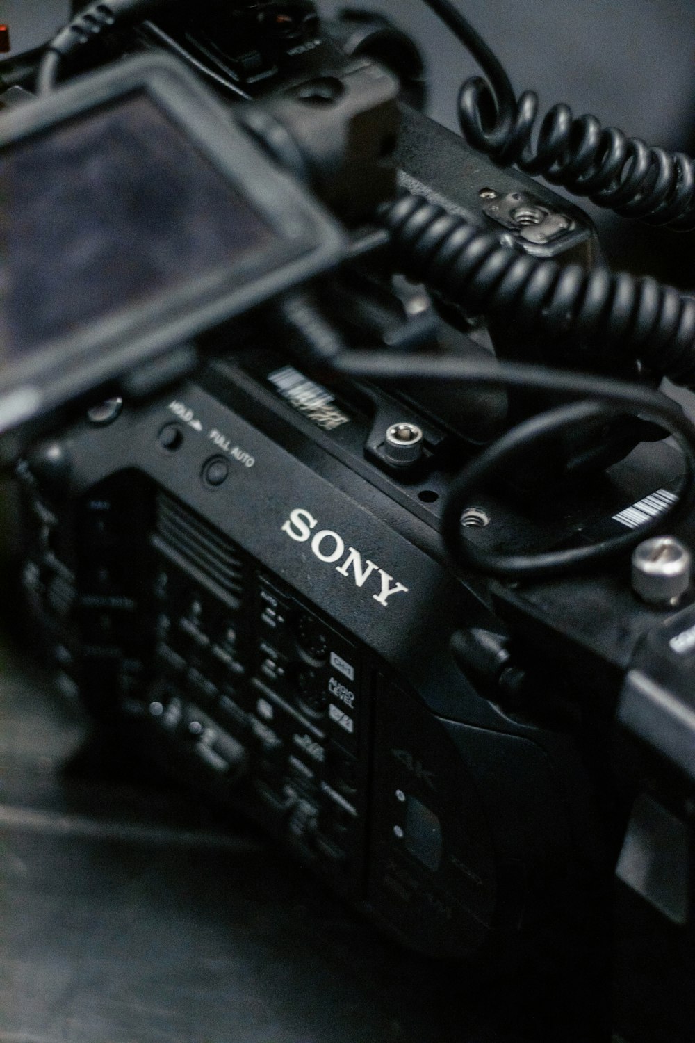 a close up of a video camera with a microphone