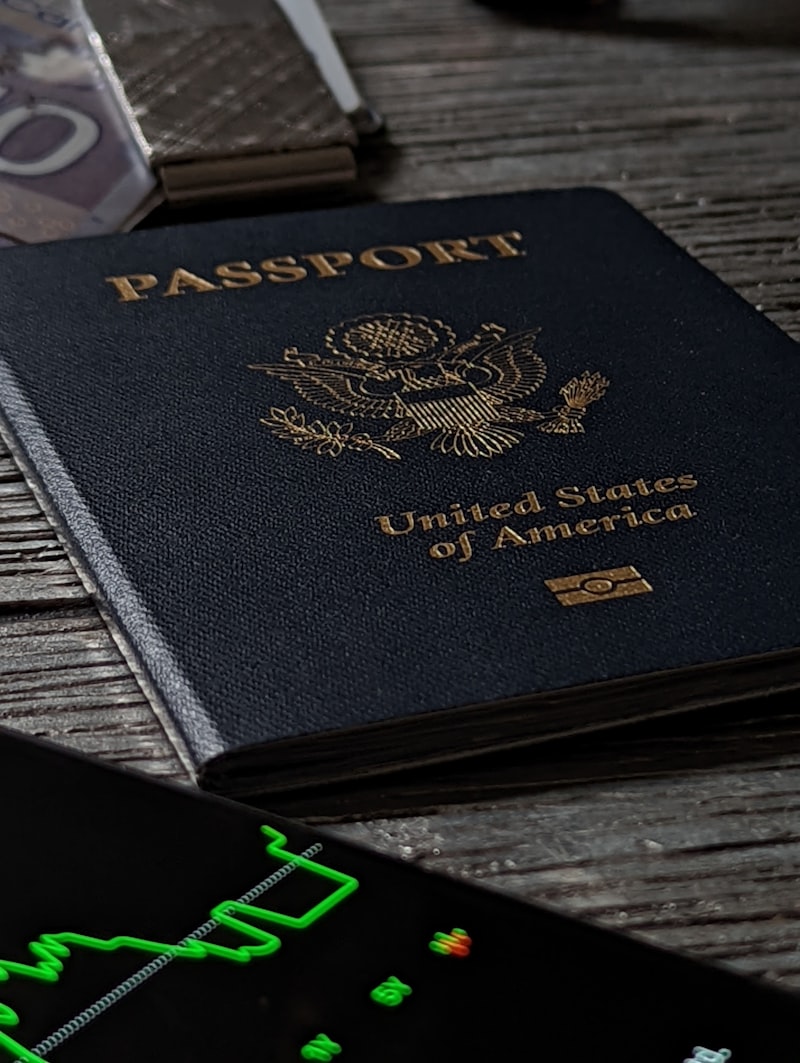 A United States passport on a wooden table