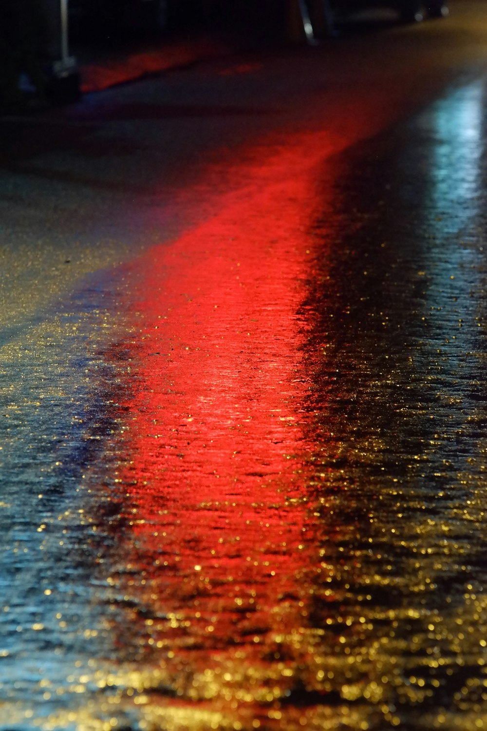 the reflection of a street light in the water