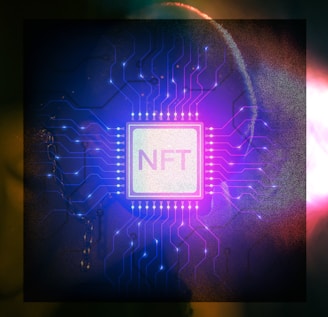 a close up of a circuit board with a neon light