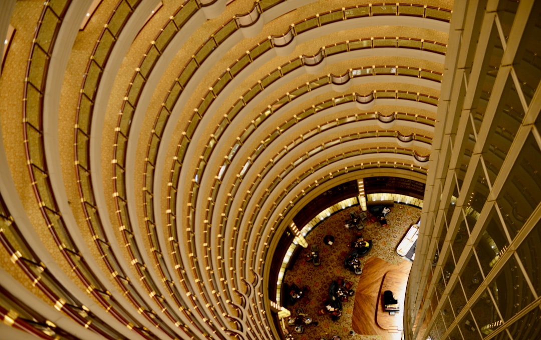 an overhead view of a building with a circular ceiling,