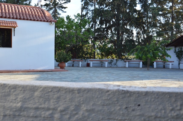 Outdoor garden area at the hospital where patients and visitors can relax surrounded by greenery.