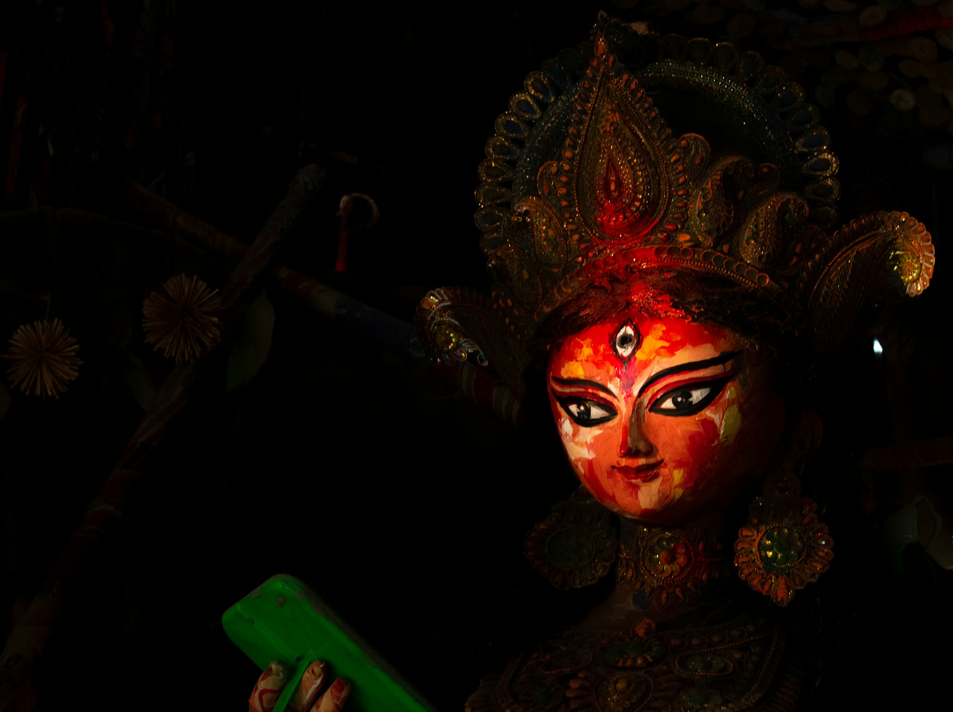 a close up of a person wearing a costume