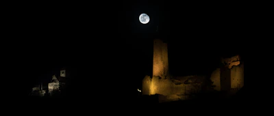 A fantasy novel cover featuring a mysterious castle under a glowing moon.