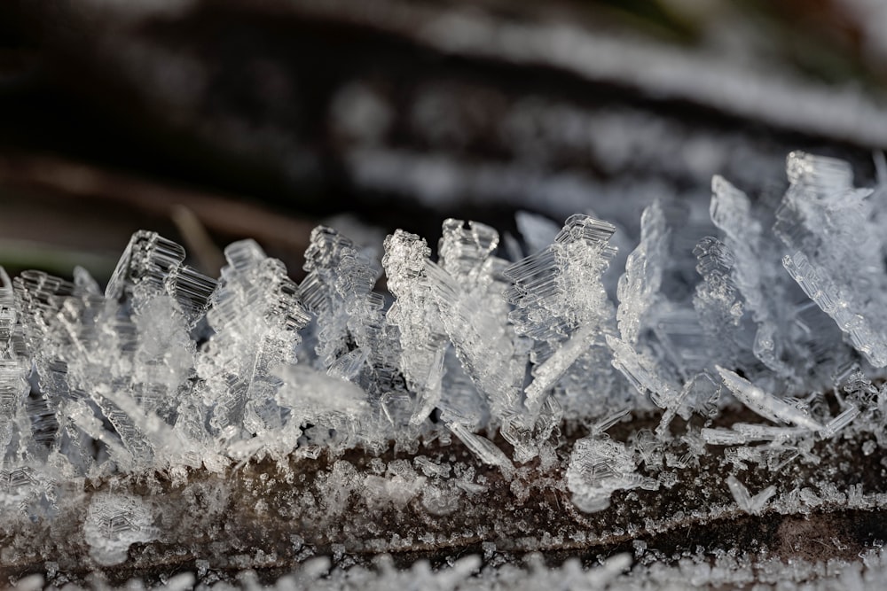 a close up of a bunch of ice crystals