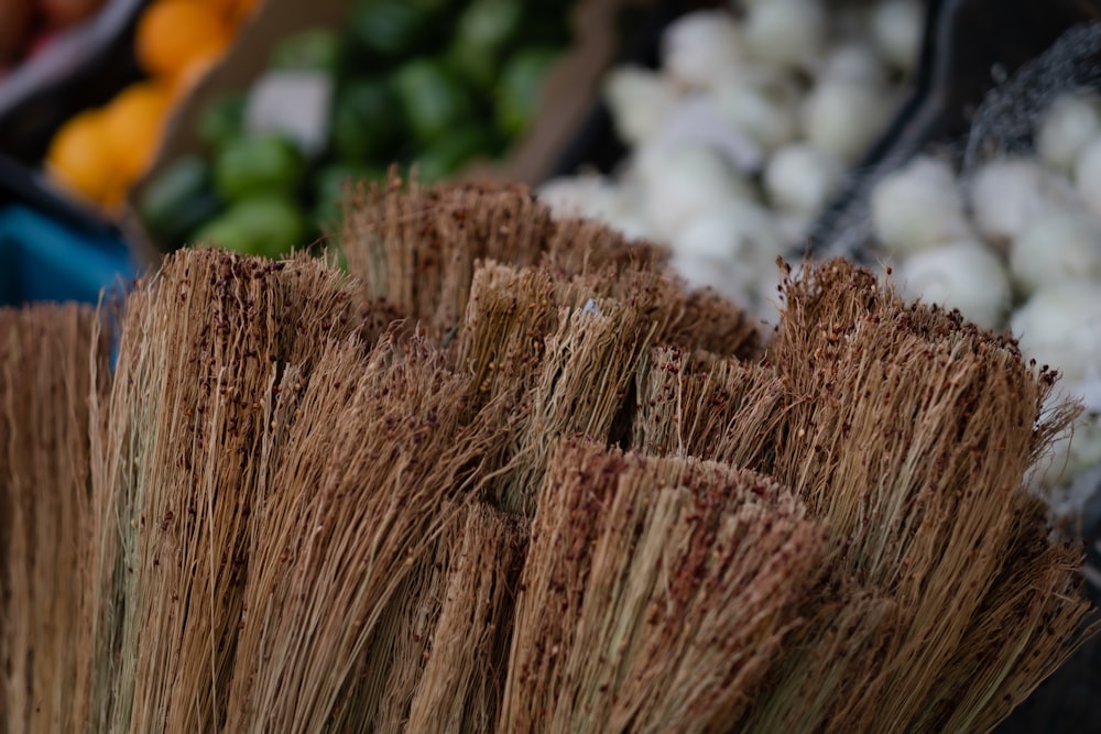 a close up of a bunch of brooms