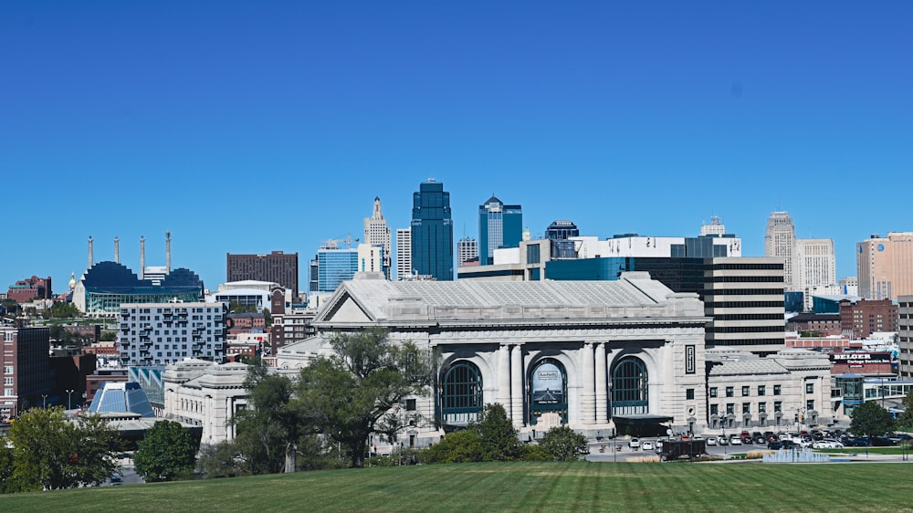 a view of a city with tall buildings