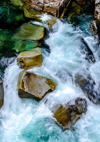 a stream of water with rocks in it