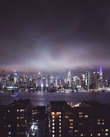 a view of a city skyline at night