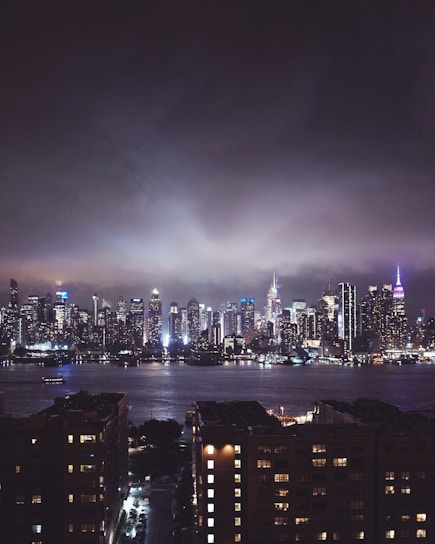a view of a city skyline at night