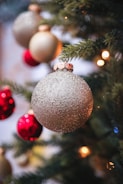 a close up of a christmas tree with ornaments