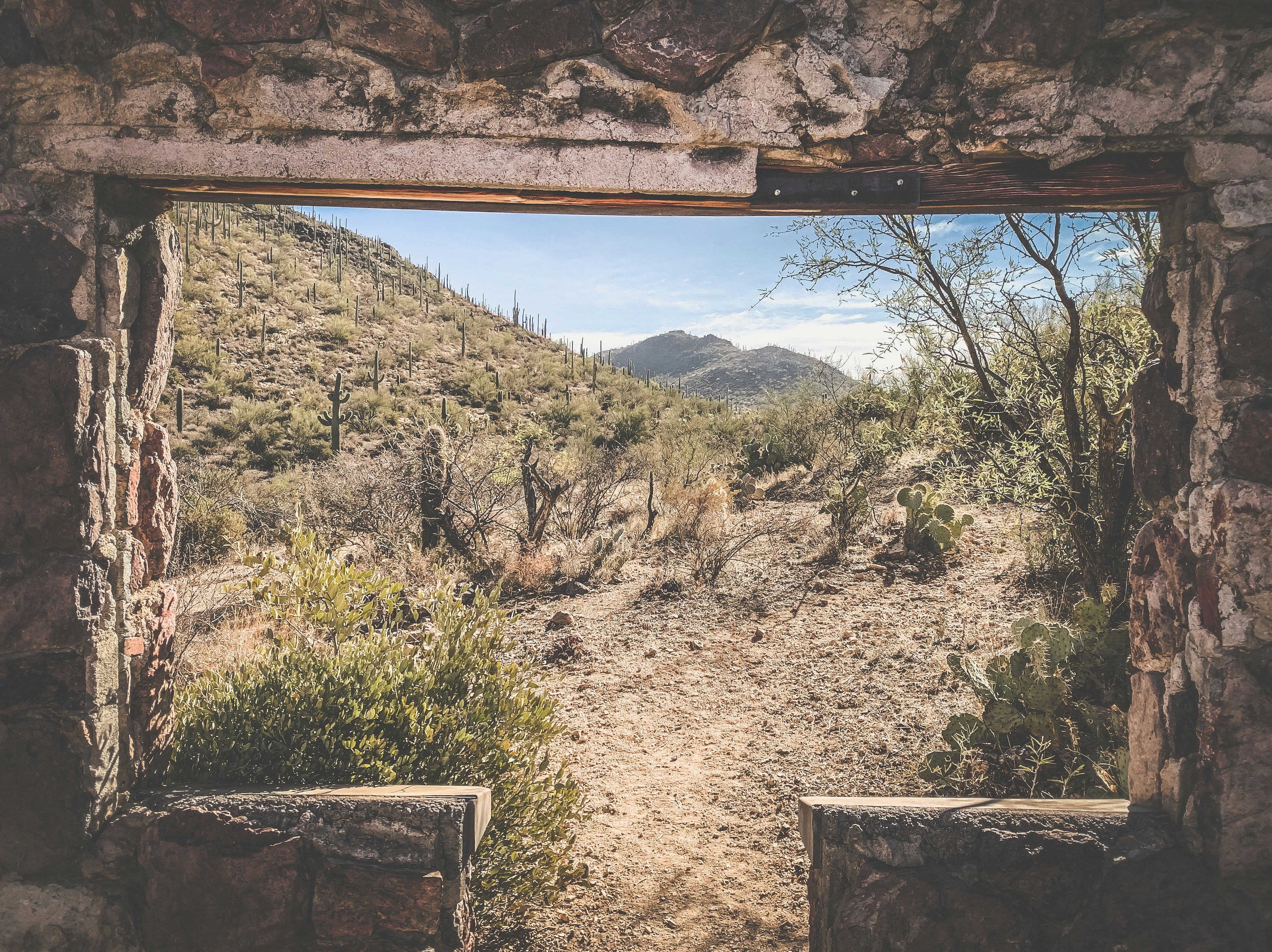 A view of a dirt path through a window photo – Free Outdoors Image on ...