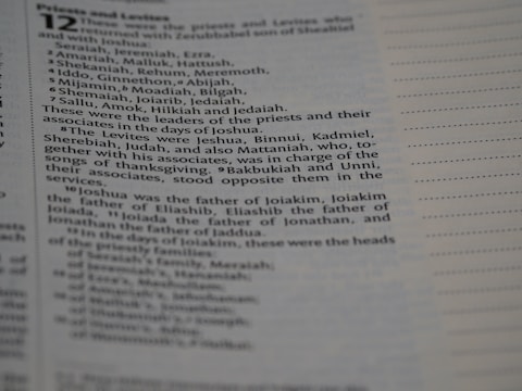 A close-up photograph of a page from a book, showing text that lists names and their roles in a religious or historical context. The page includes formatting with lines to the right side.