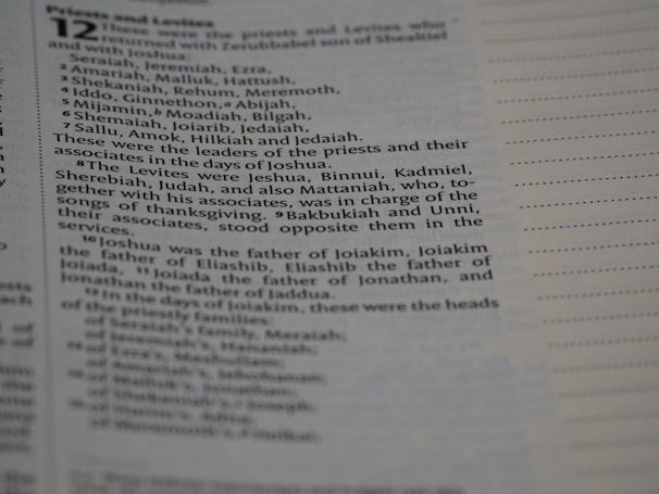 A close-up photograph of a page from a book, showing text that lists names and their roles in a religious or historical context. The page includes formatting with lines to the right side.