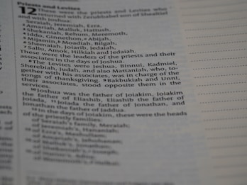 A close-up photograph of a page from a book, showing text that lists names and their roles in a religious or historical context. The page includes formatting with lines to the right side.