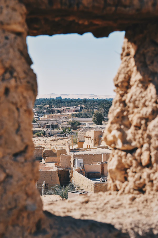 Siwa town through mud-brick ruins