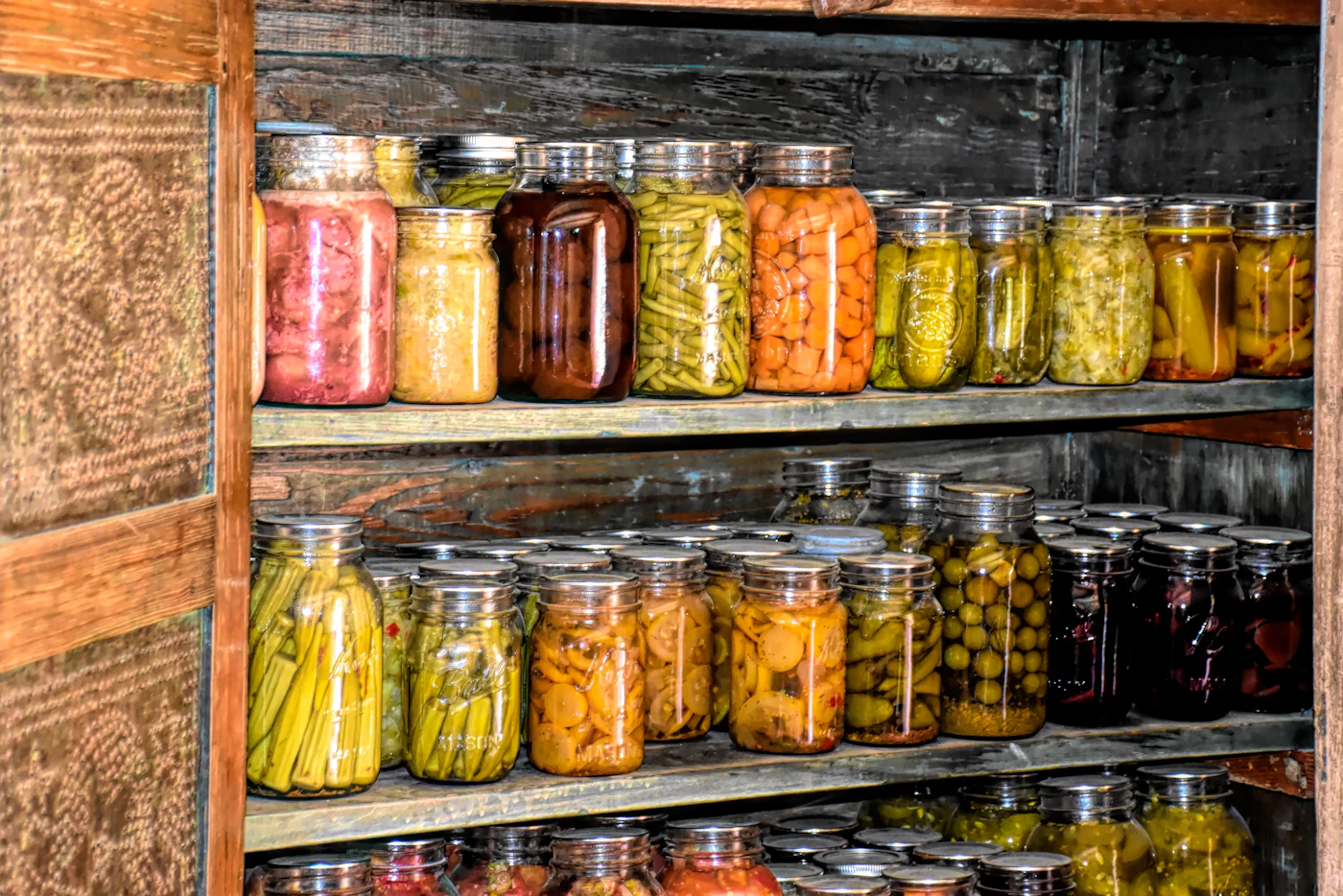 Pantry jars organized on shelves
