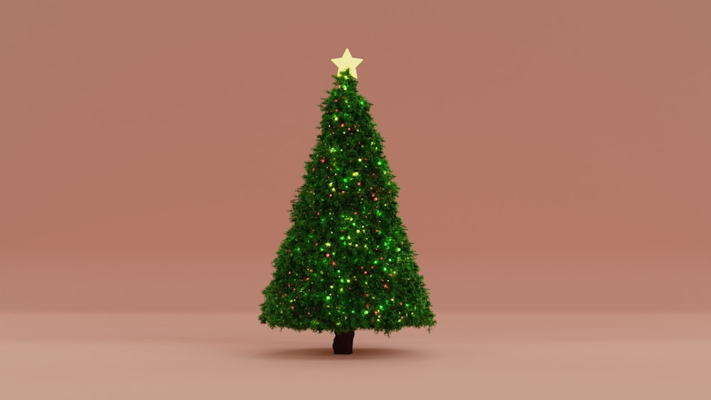 un pequeño árbol de Navidad verde con una estrella en la parte superior