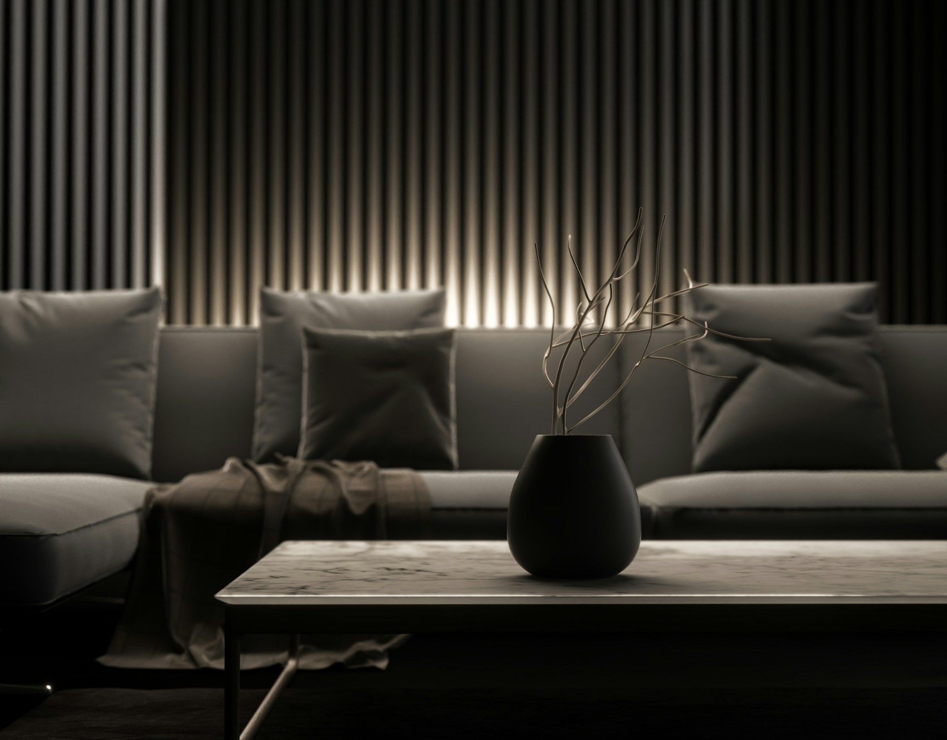 a black and white photo of a living room