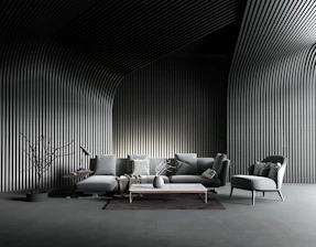 a black and white photo of a living room