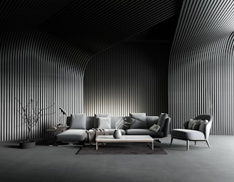 a black and white photo of a living room