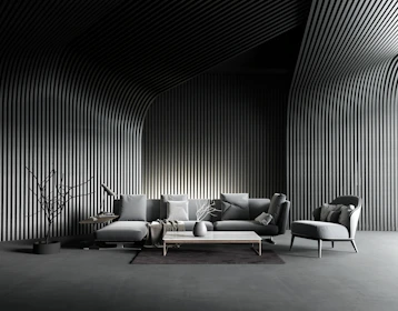 a black and white photo of a living room