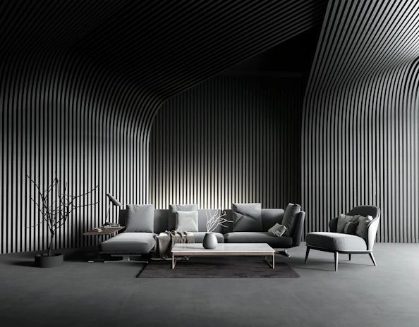 a black and white photo of a living room