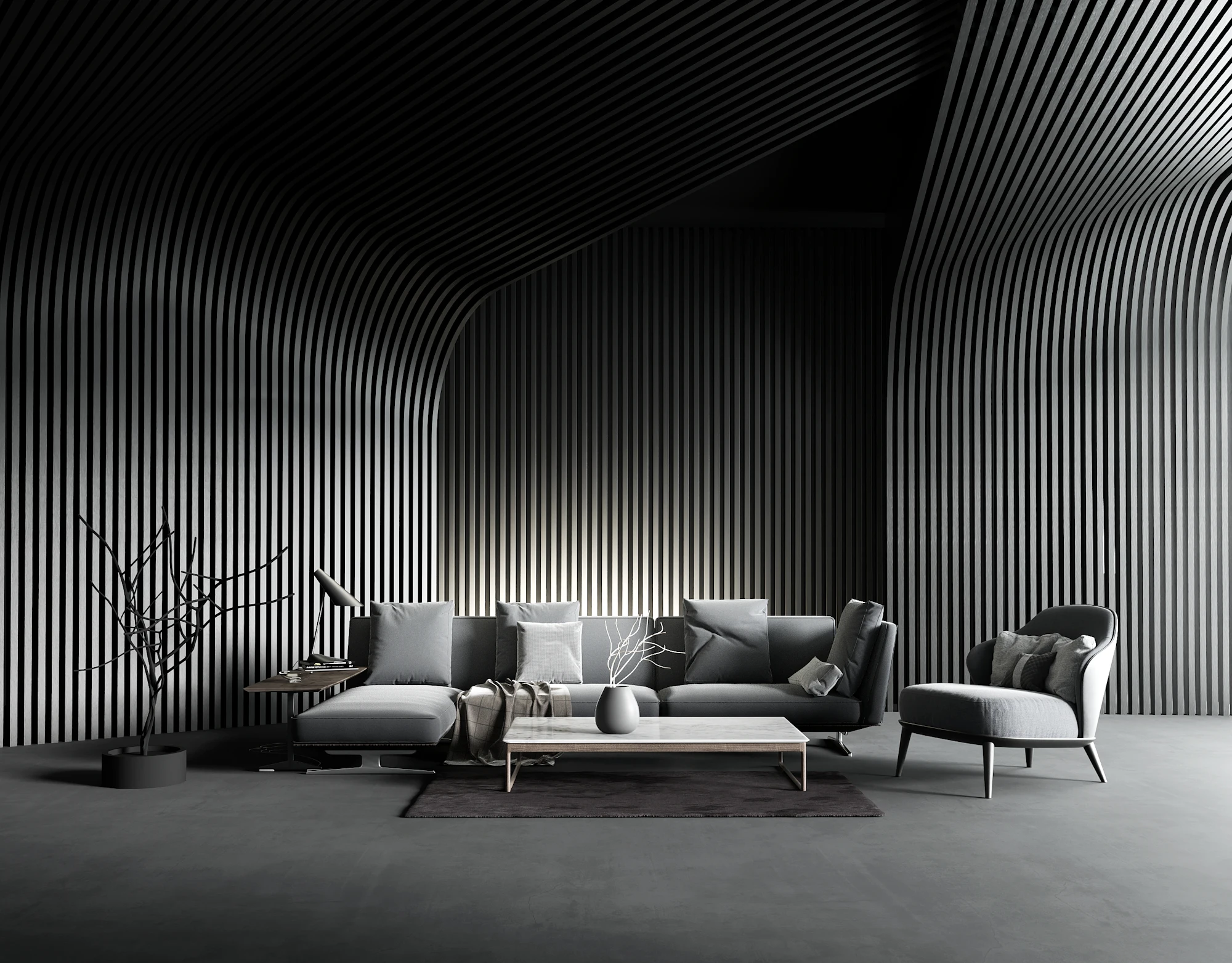 Intérieur minimaliste en noir et blanc