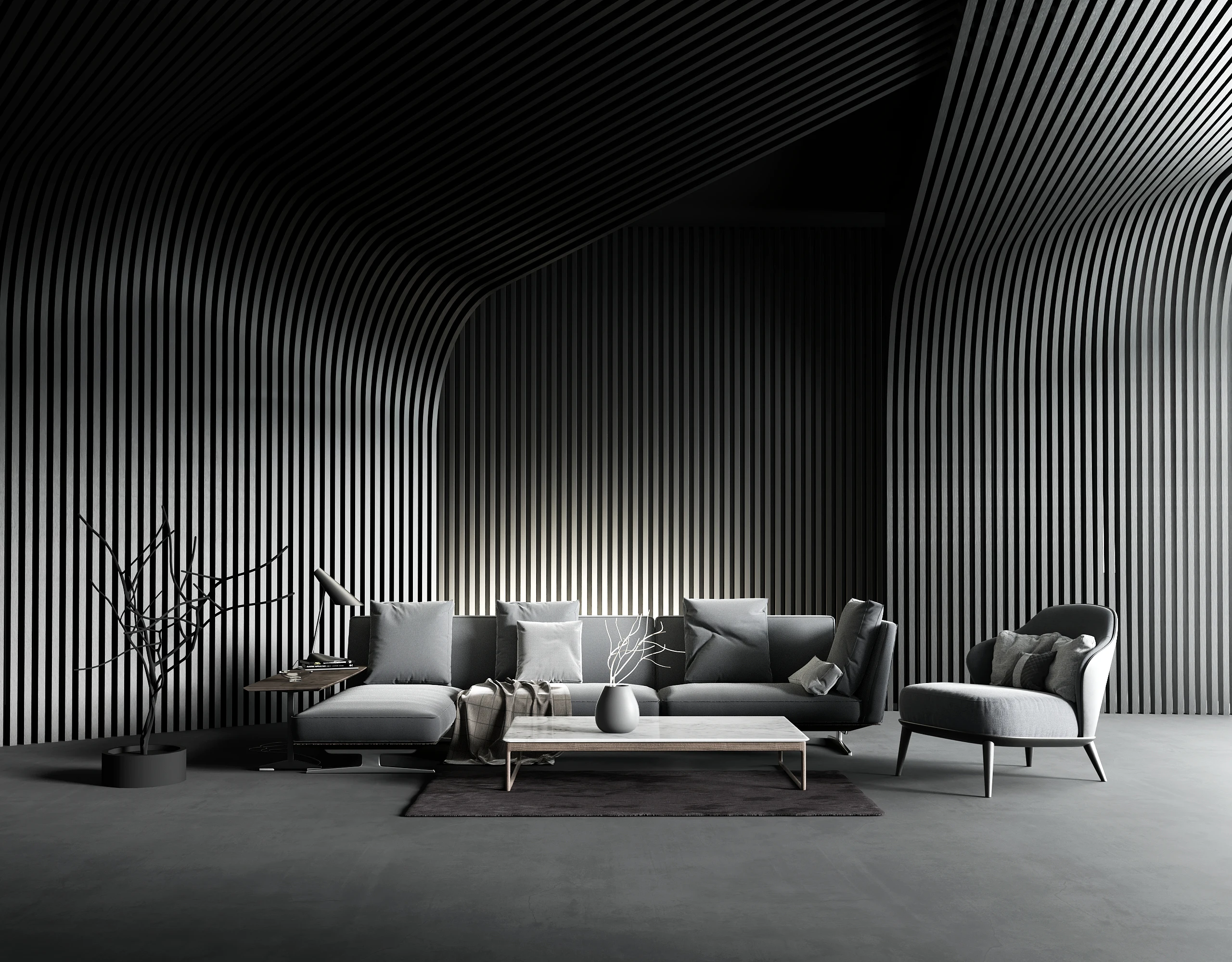 Intérieur minimaliste en noir et blanc