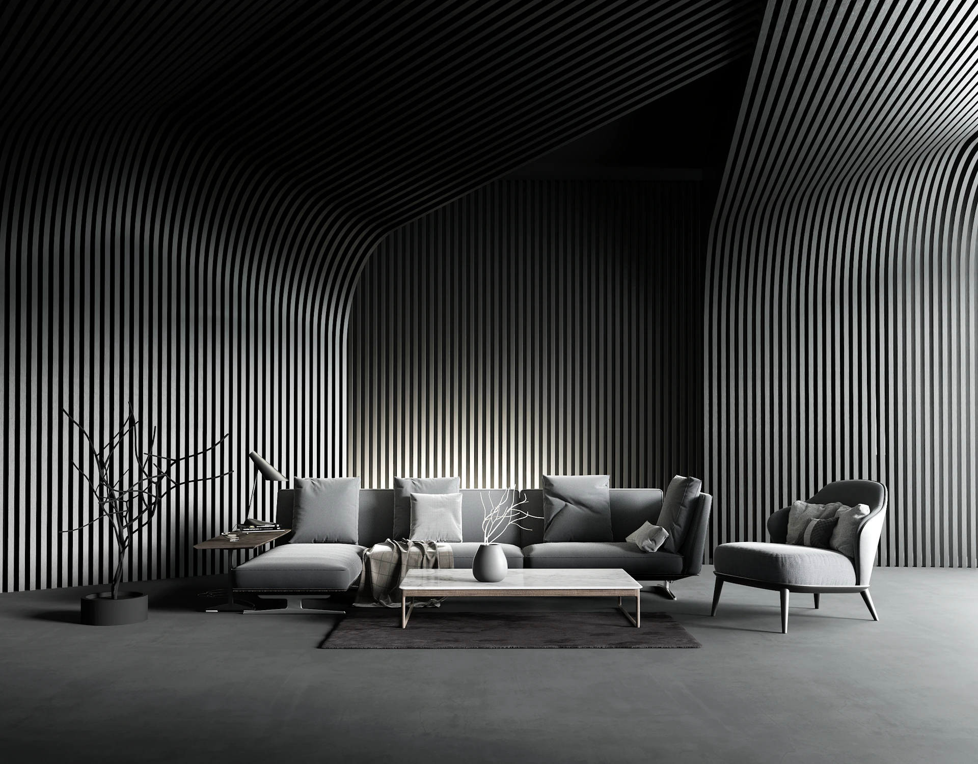 a black and white photo of a living room