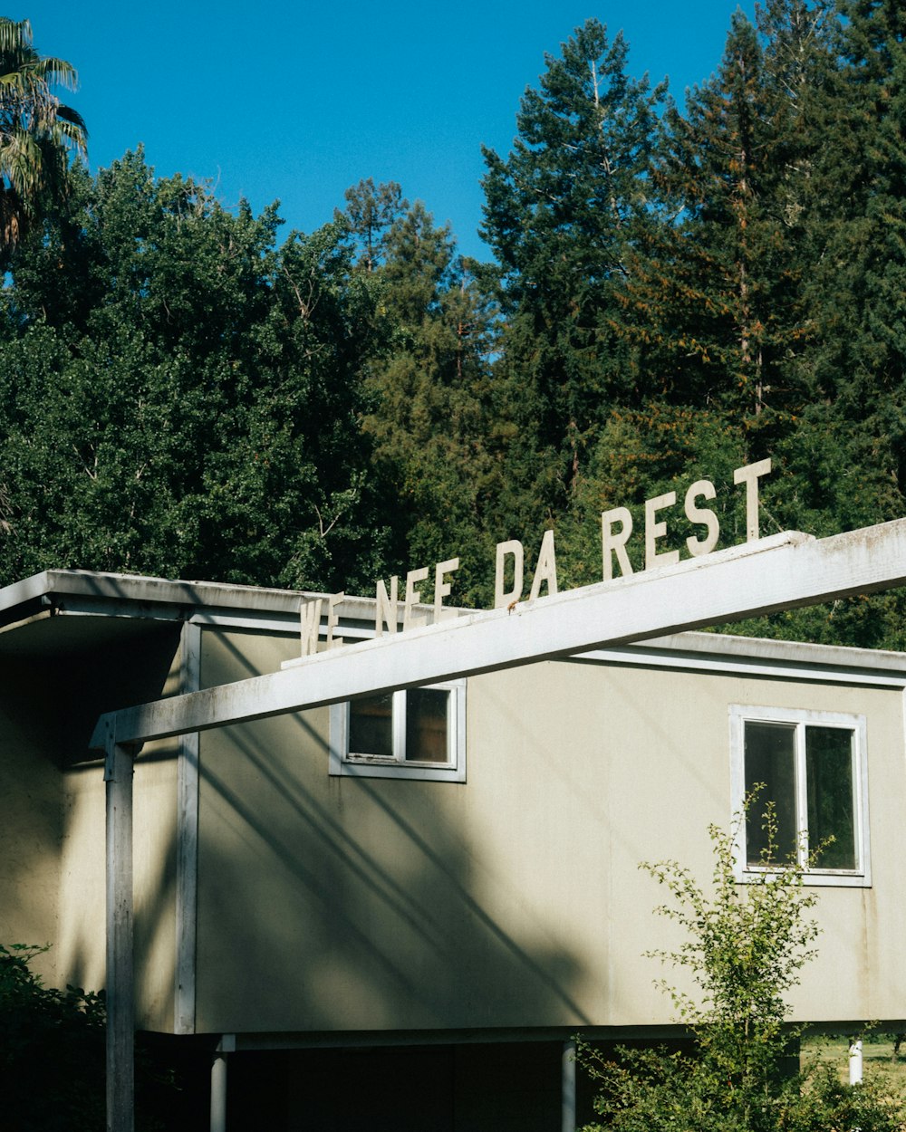 a building with a sign on top of it