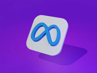 a white and blue square with a blue logo on it