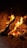 A wooden log engulfed in bright orange and yellow flames, surrounded by glowing embers and ashes at the base. The setting is within a brick structure, suggesting a fireplace or kiln.